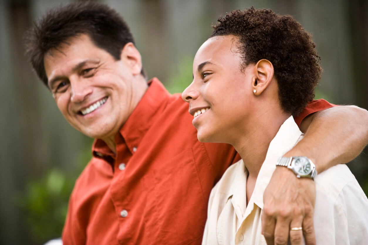 Foster dad having a good time with his son